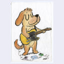 Cartoon dog playing a guitar on a white background