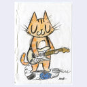 Cartoon cat playing a guitar on a white background