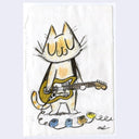 Cartoon cat playing a guitar on a white background