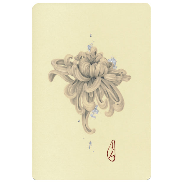 Softly rendered graphite drawing of a flower with silver leaf detailing.