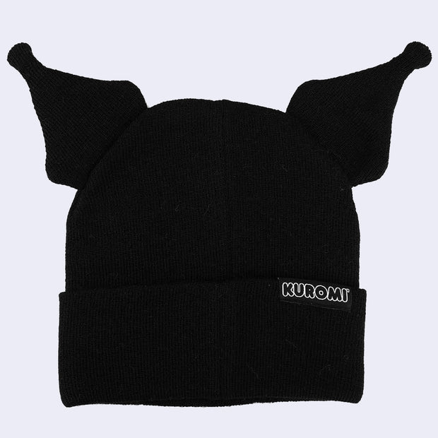 Black beanie made to look like Kuromi's hat. It has matching 3D ears and a tag that says "Kuromi"