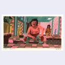 Painting based on a film still from Nacho Libre of Nacho and Esqueleto sitting and talking to one another.