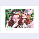 Illustration of two characters from 'The Wizard of Oz' with a colorful background