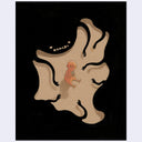 Illustration of a black shadow creature, almost fully enclosing on a small tan character, who sits sadly and holds a small flower.