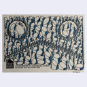 Abstract art print with blue and white shapes on a beige background, featuring contact information for Dover Street Market.