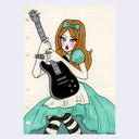 Marker illustration of a stylized Alice from Alice in wonderland, holding a guitar.