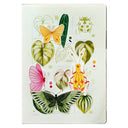 Notebook with colorful illustrations of butterflies and leaves on a white background