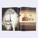 Interior 2 page excerpt, 2 full bleed photographs - one of art created on the side of an urban wall in a fish eye lens and the other of art on a wall.