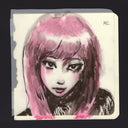Artistic illustration of a character with pink hair on a plain background