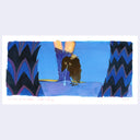 Painting of a film still from The Thief and the Cobbler of a mouse man character standing in a blue desert.