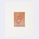 Print of a orange and reddish Mickey Mouse, dressed as a wizard.