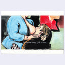 Illustration of a couple embracing with text 'Drive me crazy... just a little.' on a colorful background.