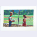 Painting based on a film still from Napoleon Dynamite of Napoleon and Deb standing outside playing tether ball.