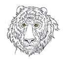 Line drawing of a lion's head on a white background