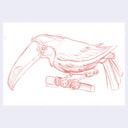 Red colored pencil illustration of a toucan.