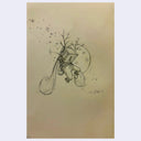 Doodle of a person with a wooden box head, floating with a sparkle trail.