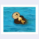 Illustration of a cartoon otter floating on its back and holding an ice cream cone.