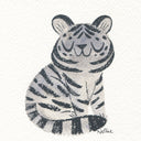 Watercolor illustration of a grayscale cartoon tiger.