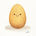 watercolor illustration of a brown egg with a cartoon smiley face.