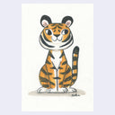 Drawing of a cute cartoon tiger, sitting and smiling