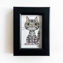Illustration of a cartoon style gray tabby cat.