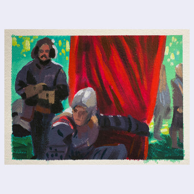 Painting based on a film still from Aguire Wrath of God of men in armor.