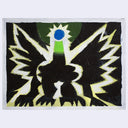 Painting of a mystical creature with a bright yellow outline.