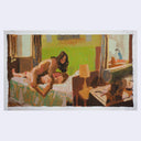 Painting based on a film still from The Dreamers of a couple nude on a bed together.