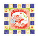 Colorful illustration of a horse with a decorative border featuring stars and fruits.