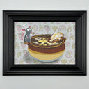 Painting of Remy from Disney's Ratatouille, sitting on the edge of a bowl of French Onion soup. Piece is framed.