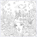 Pencil sketch of a woman, seen only from the neck up. She is surrounded by florals and some clouds.