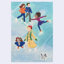 Colored pencil drawing of several people ice skating.