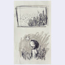 Graphite illustration of a child standing in grass with a star floating over its face. 