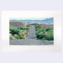 Painting of a long, stretch of road in the desert.