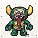 Colorful cartoon monster with large eyes and horns on a white background
