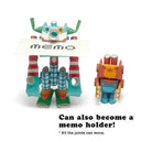 Pair of 2 robots made out of paper pipes, bent to built the robots. One is tall and resembles a clown and the other is short and resembles an angry bear.