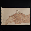 Marker illustration of a large serpent covered in flowers with a sword pushed into the head. 2 characters sit atop the serpent.