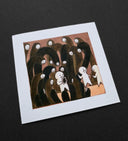 Illustration of a crowd with ghostly figures on a black background