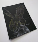 Artistic depiction of a wasp on a skull with 'DEATH' text, on a black background.