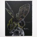 Artistic depiction of a bee with a skull on a black background