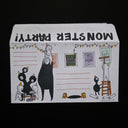 Illustration on envelope of monsters having a party and hanging up streamers.