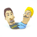 Ceramic sculpture of Beavis and Butthead, seen only from the shoulders up and fused together at the shoulder. 