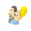 Ceramic sculpture of Beavis and Butthead, seen only from the shoulders up and fused together at the shoulder. 