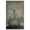 Artistic depiction of a ghostly figure with glowing eyes in a dark, eerie landscape.