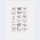 Illustrations of a dog character in various font styles on a white background.