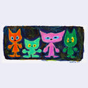 Illustration of 4 cartoon cats, looking slightly wonky.