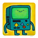 A square artwork featuring a colorful hand-drawn illustration of BMO from Adventure Time on a bright yellow background.