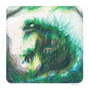 Abstract artwork of a kaiju monster with green and blue hues on a white background