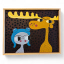 Painting of a stylized Rocky and Bullwinkle, standing next to one another.