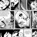 Black and white comic book panel layout with various expressions and text.